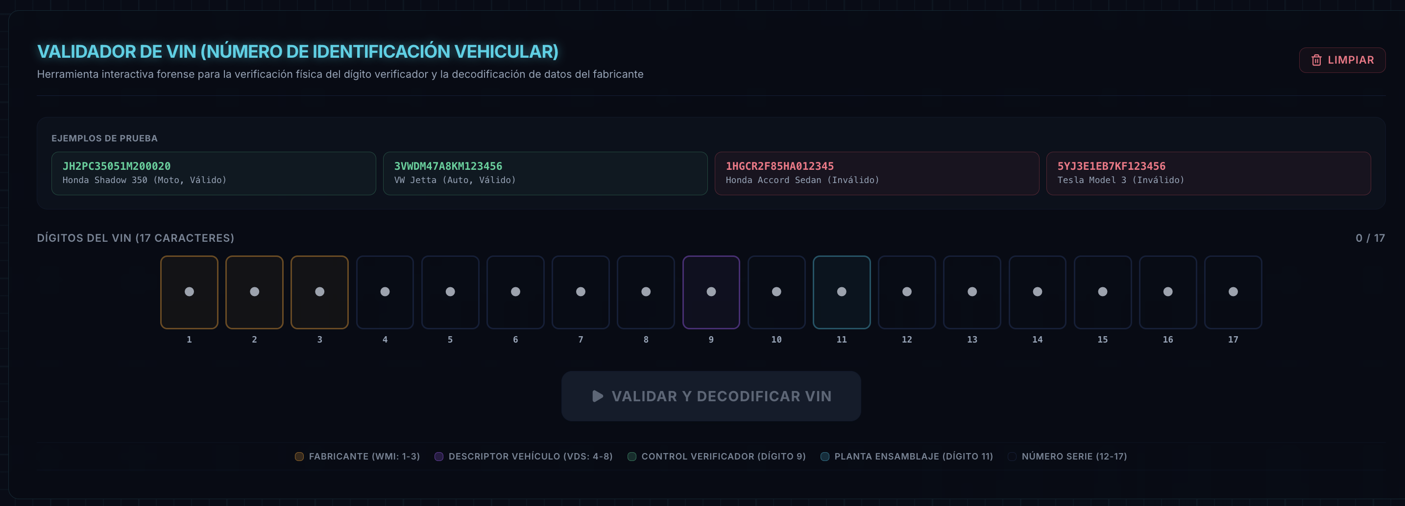 Validador de Número de Identificación Vehicular (CHECKVIN v3)